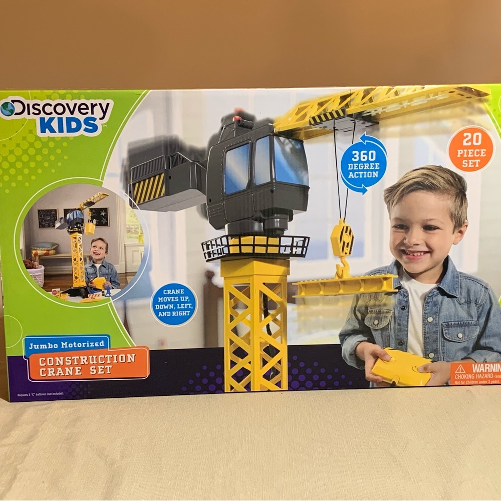 Discovery Kids Jumbo Motorized Construction Crane 20pc Playset 360 Degree Action